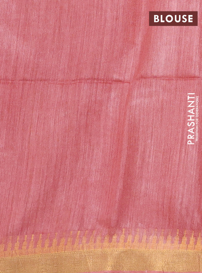 Munga tussar silk saree peach shade with allover zari woven buttas and zari woven border