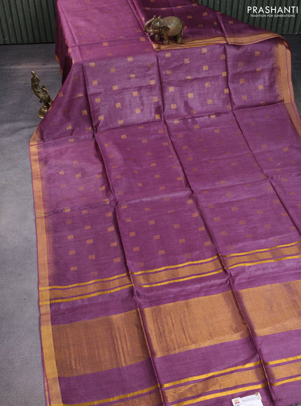Munga tussar silk saree deep wine shade with allover zari woven buttas and zari woven border