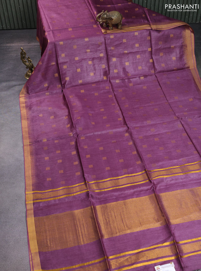 Munga tussar silk saree deep wine shade with allover zari woven buttas and zari woven border
