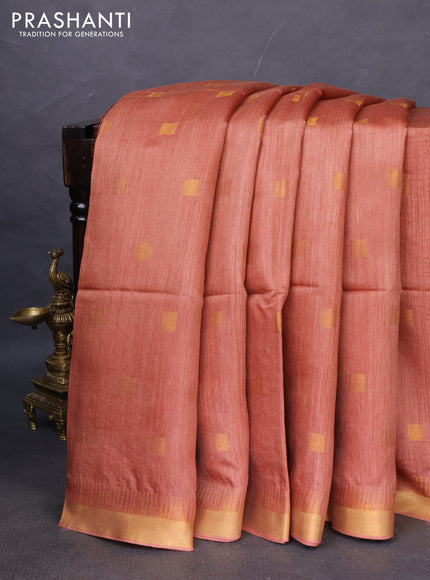 Munga tussar silk saree rust shade with allover zari woven buttas and zari woven border