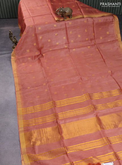 Munga tussar silk saree rust shade with allover zari woven buttas and zari woven border