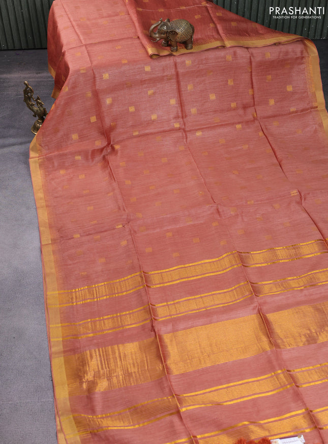 Munga tussar silk saree rust shade with allover zari woven buttas and zari woven border
