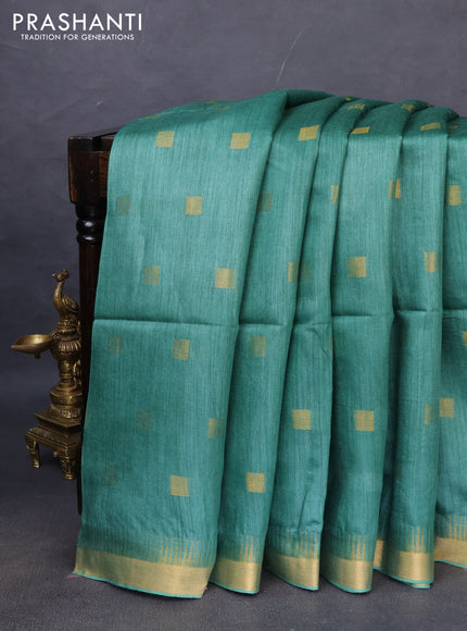 Munga tussar silk saree green with allover zari woven buttas and zari woven border