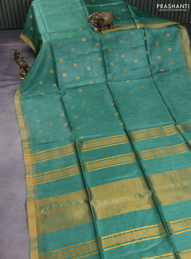 Munga tussar silk saree green with allover zari woven buttas and zari woven border