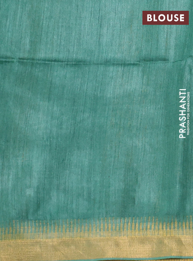 Munga tussar silk saree green with allover zari woven buttas and zari woven border
