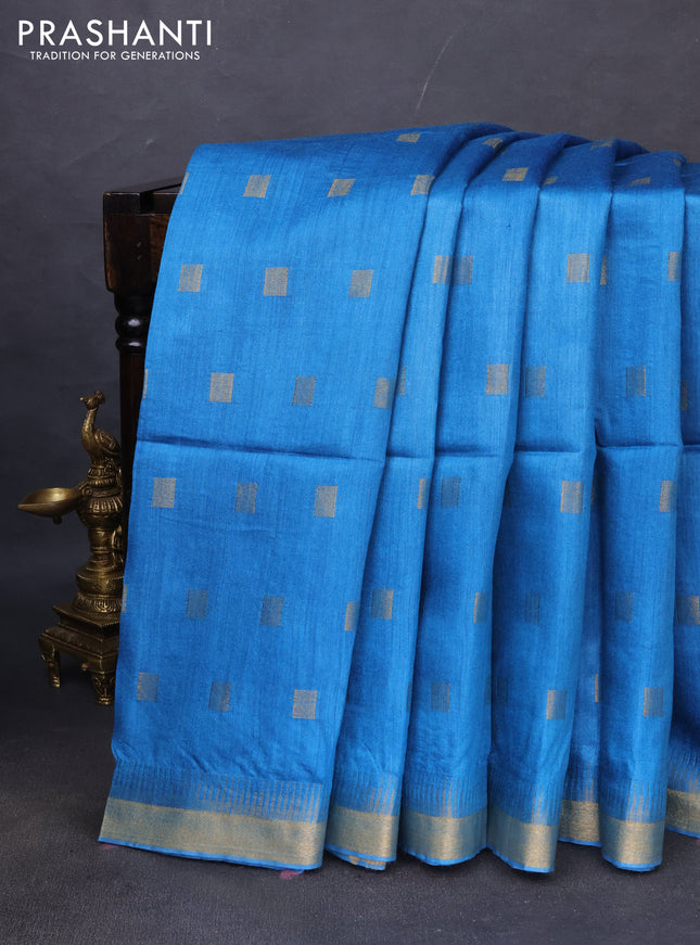 Munga tussar silk saree cs blue with allover zari woven buttas and zari woven border