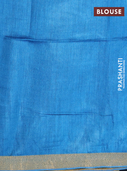 Munga tussar silk saree cs blue with allover zari woven buttas and zari woven border