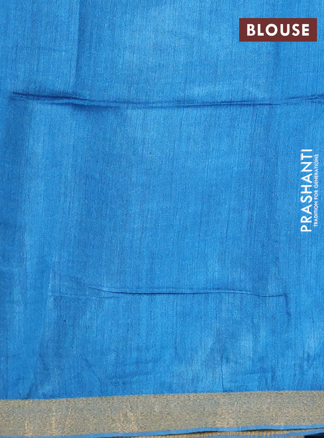 Munga tussar silk saree cs blue with allover zari woven buttas and zari woven border