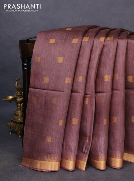 Munga tussar silk saree brown with allover zari woven buttas and zari woven border