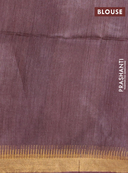 Munga tussar silk saree brown with allover zari woven buttas and zari woven border