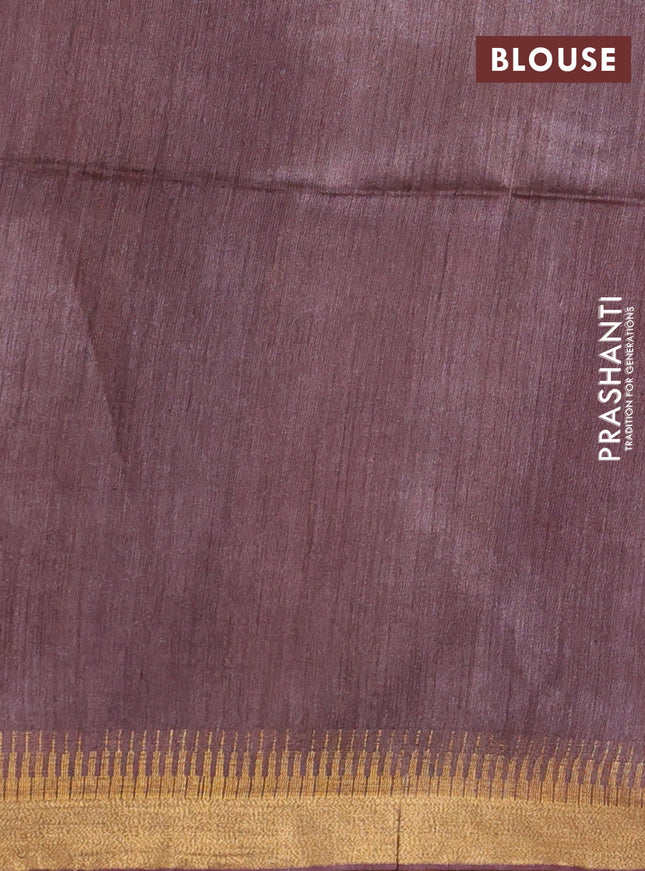 Munga tussar silk saree brown with allover zari woven buttas and zari woven border