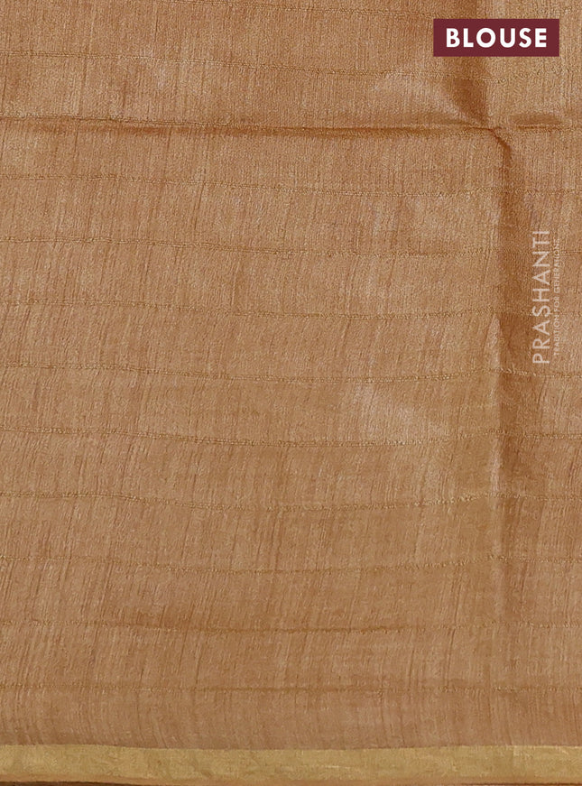 Munga tussar silk saree sandal with allover checked pattern and zari woven border