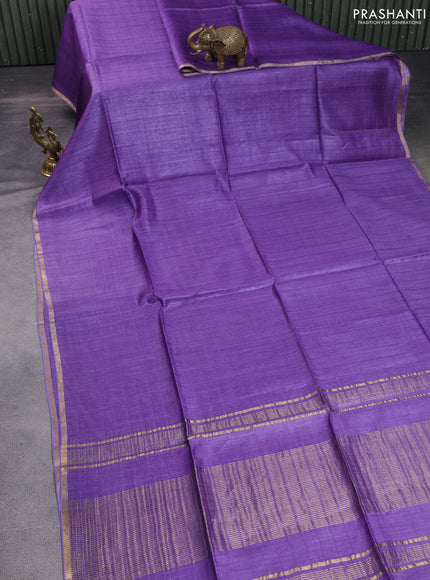 Munga tussar silk saree violet with allover checked pattern and zari woven border