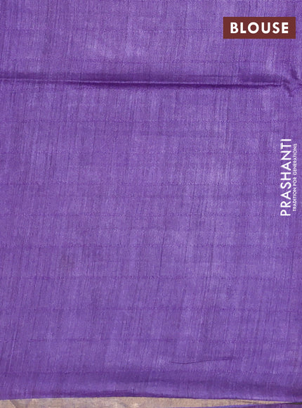 Munga tussar silk saree violet with allover checked pattern and zari woven border
