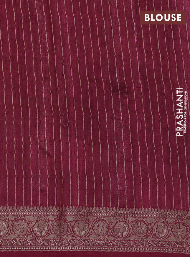 Matka tussar saree purple and maroon with allover prints and thread woven border