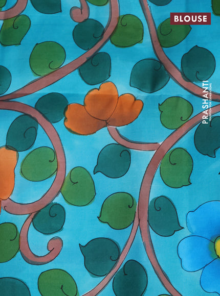 Pure soft silk saree pastel lavender and teal blue with plain body and hand painted pallu & blouse