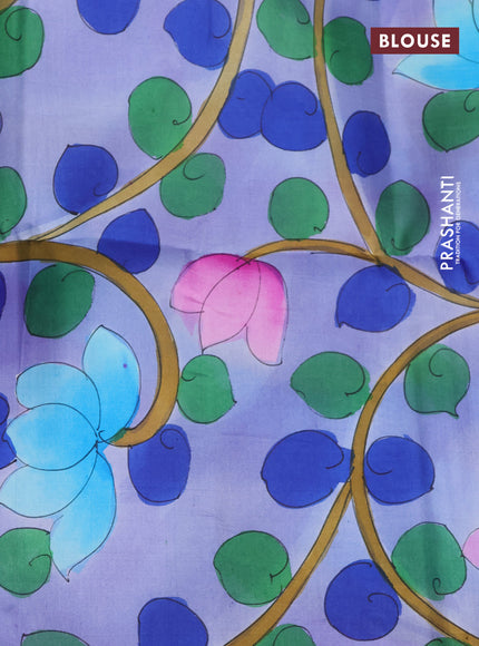 Pure soft silk saree teal blue and pastel blue with plain body and hand painted pallu & blouse