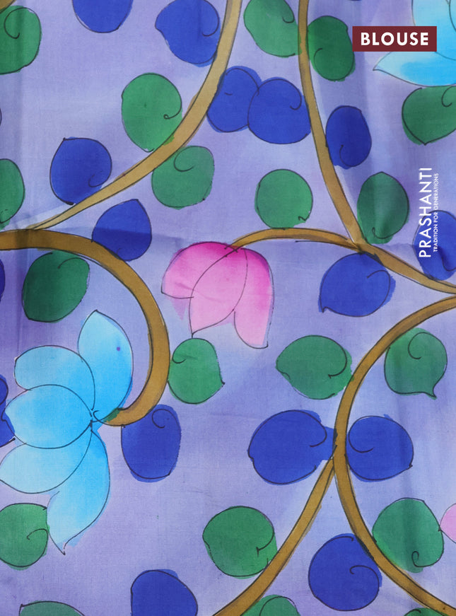 Pure soft silk saree teal blue and pastel blue with plain body and hand painted pallu & blouse