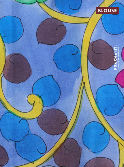 Pure soft silk saree mauve pink and yellow with plain body and hand painted pallu & blouse