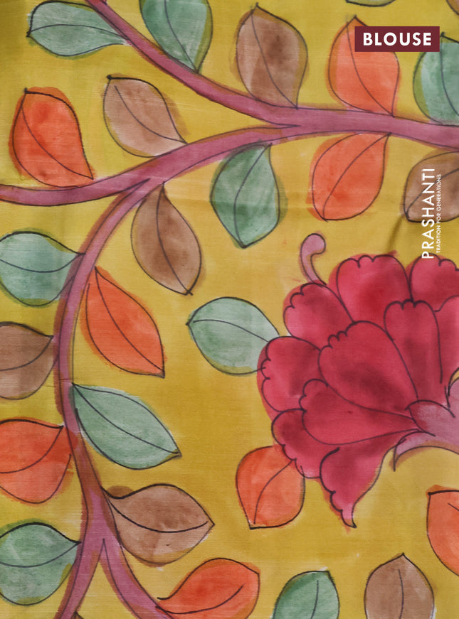 Pure soft silk saree lotus pink and yellow with mirror work and hand painted pallu & blouse