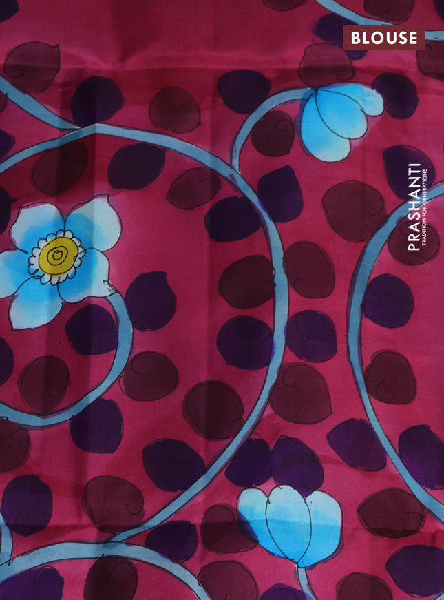 Pure soft silk saree light green and blue with plain body and hand painted pallu & blouse