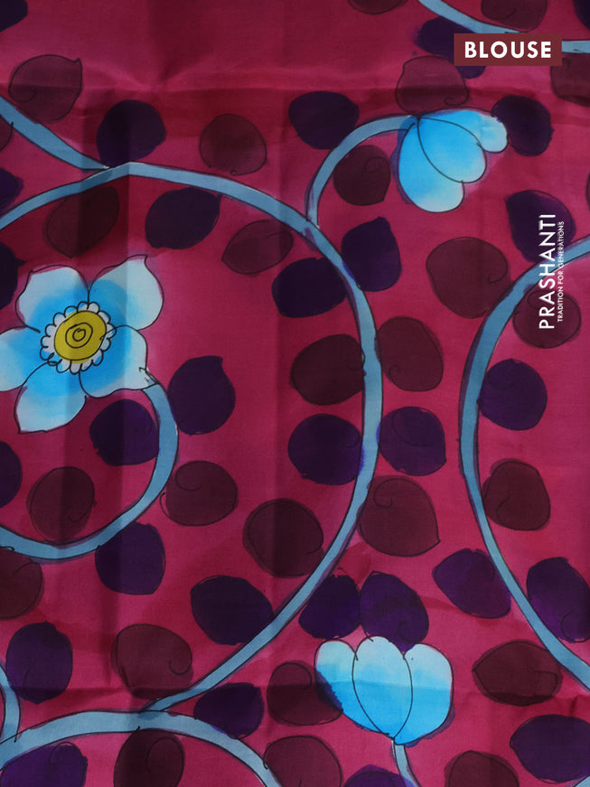 Pure soft silk saree light green and blue with plain body and hand painted pallu & blouse