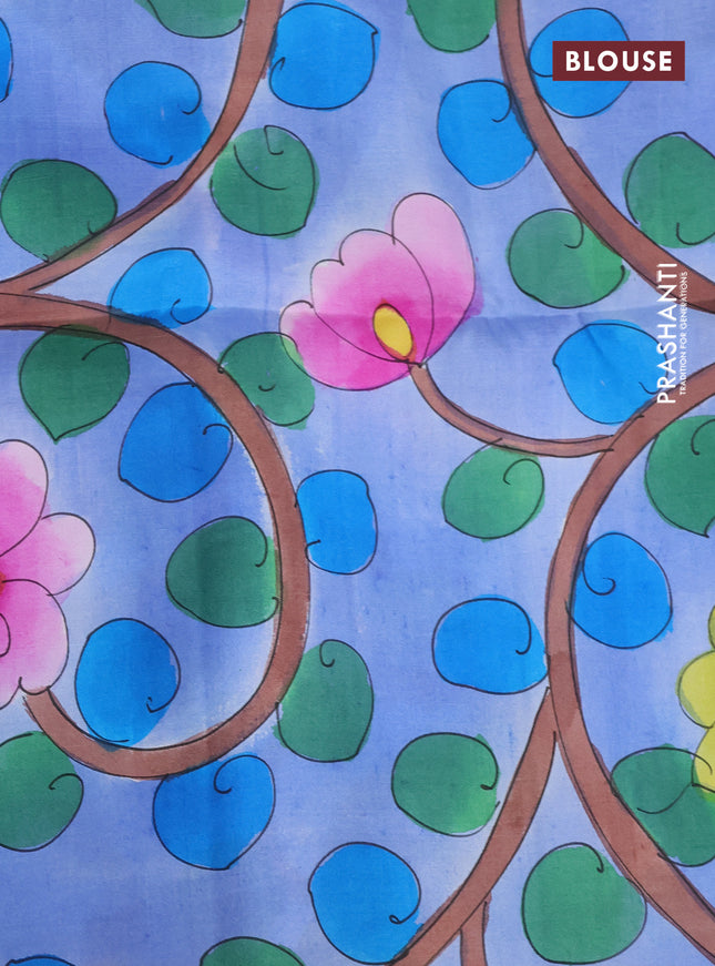 Pure soft silk saree pastel lavender and brown with plain body and hand painted pallu & blouse