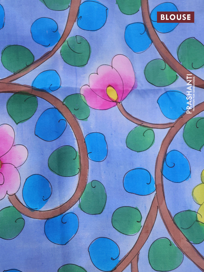 Pure soft silk saree pastel lavender and brown with plain body and hand painted pallu & blouse