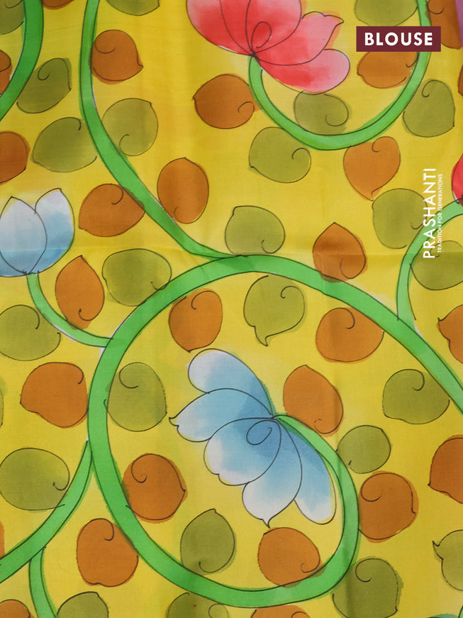 Pure soft silk saree mauve pink and yellow with plain body and hand painted pallu & blouse