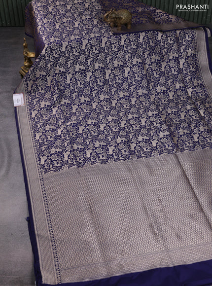 Banarasi semi katan saree navy blue with allover vanasingaram zari weaves and woven border
