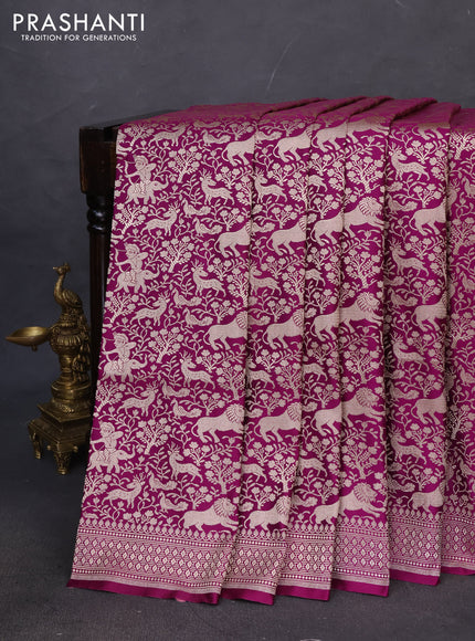 Banarasi semi katan saree purple with allover vanasingaram zari weaves and woven border