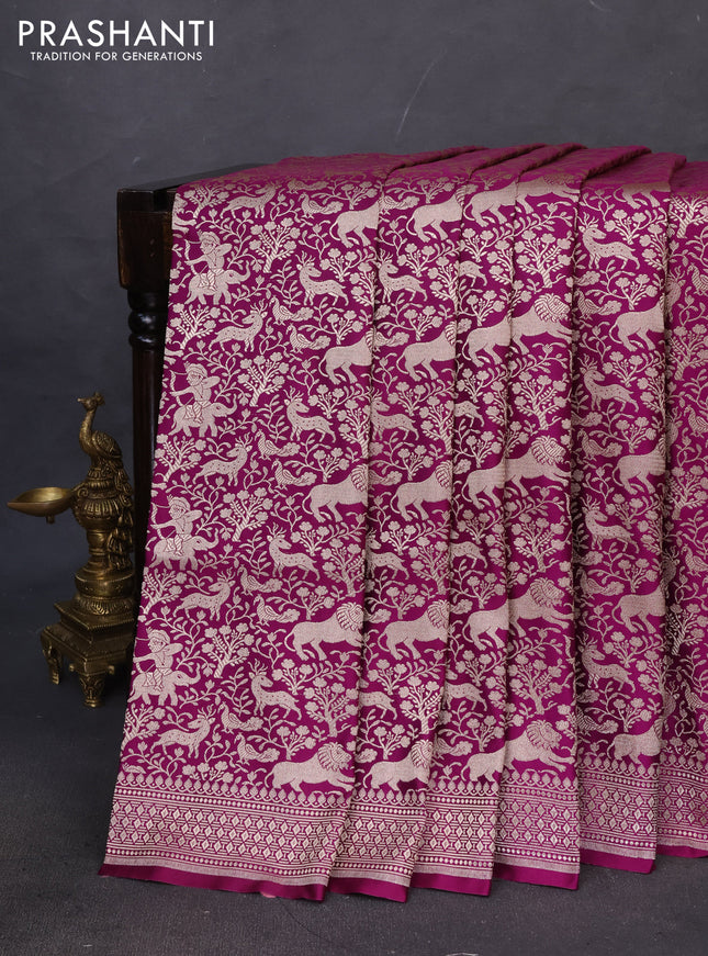 Banarasi semi katan saree purple with allover vanasingaram zari weaves and woven border