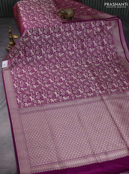 Banarasi semi katan saree purple with allover vanasingaram zari weaves and woven border