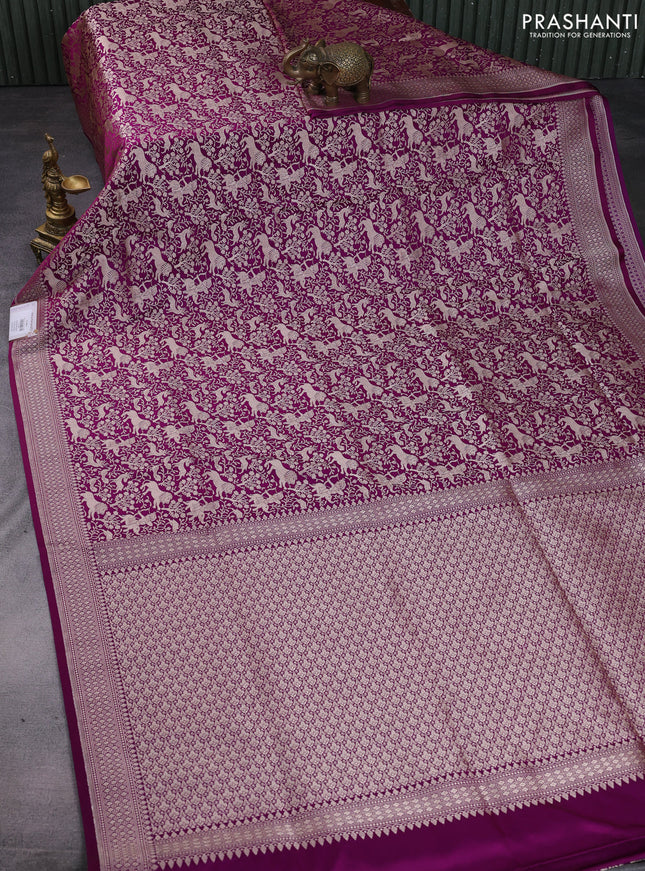 Banarasi semi katan saree purple with allover vanasingaram zari weaves and woven border