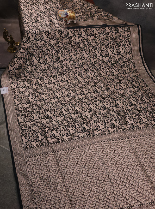 Banarasi semi katan saree black with allover vanasingaram zari weaves and woven border