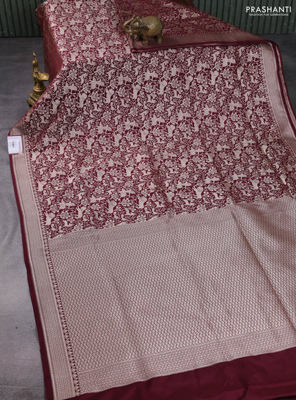 Banarasi semi katan saree deep maroon with allover vanasingaram zari weaves and woven border