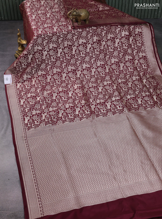 Banarasi semi katan saree deep maroon with allover vanasingaram zari weaves and woven border