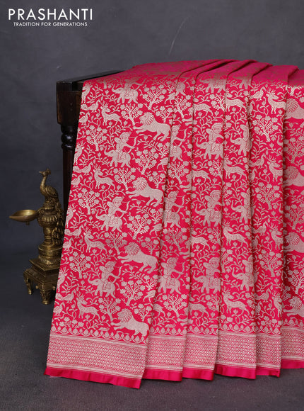 Banarasi semi katan saree pink with allover vanasingaram zari weaves and woven border