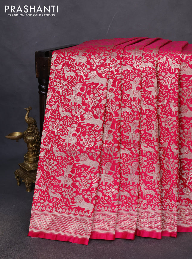 Banarasi semi katan saree pink with allover vanasingaram zari weaves and woven border