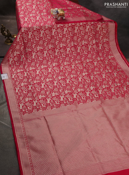 Banarasi semi katan saree pink with allover vanasingaram zari weaves and woven border