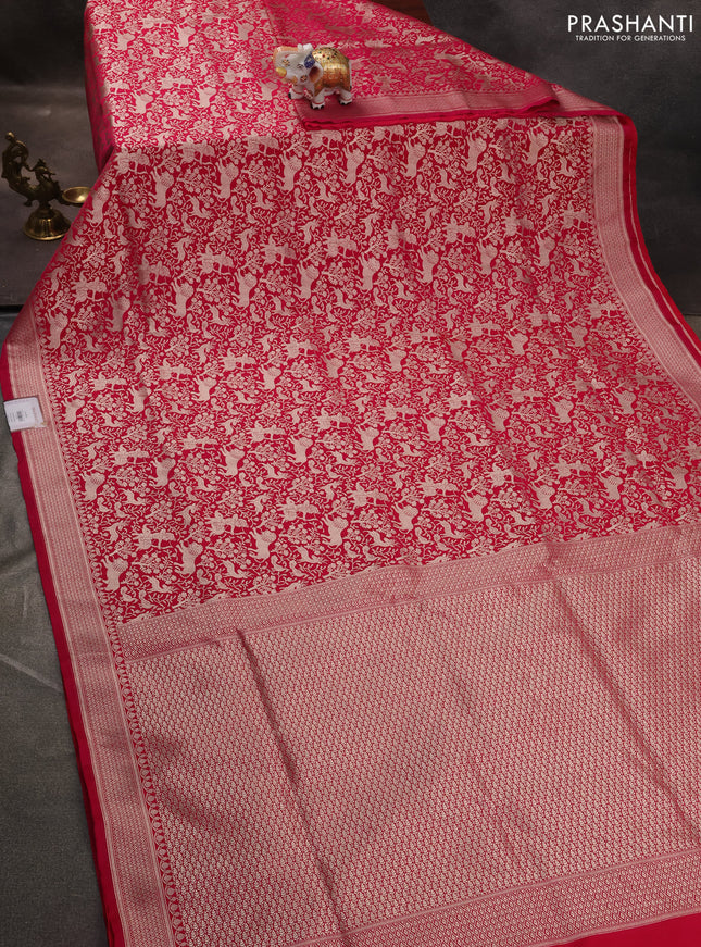 Banarasi semi katan saree pink with allover vanasingaram zari weaves and woven border