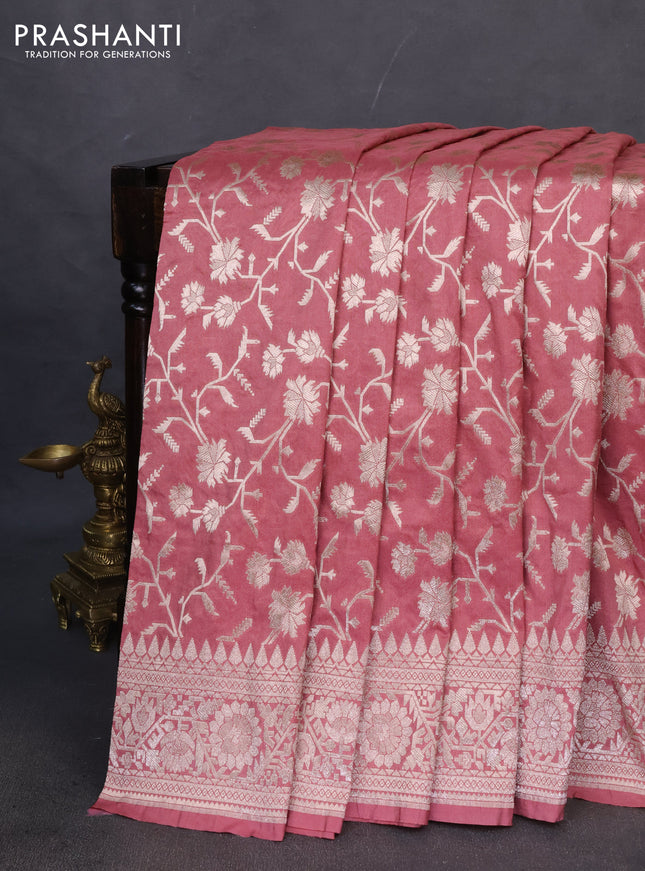Banarasi semi katan saree pastel peach with allover zari weaves and zari woven border