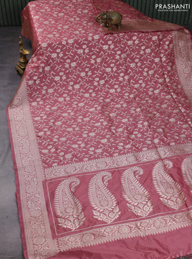 Banarasi semi katan saree pastel peach with allover zari weaves and zari woven border