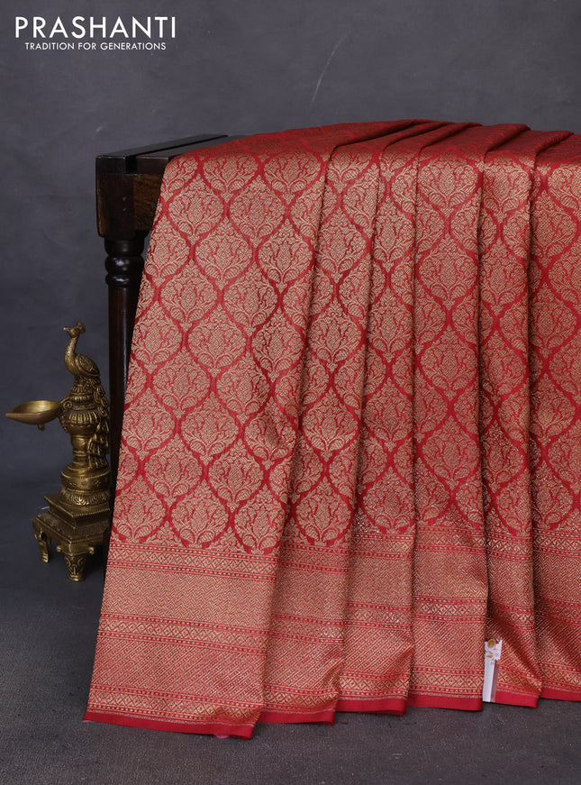 Banarasi semi katan saree maroon with allover thread & zari woven brocade pattern and woven border