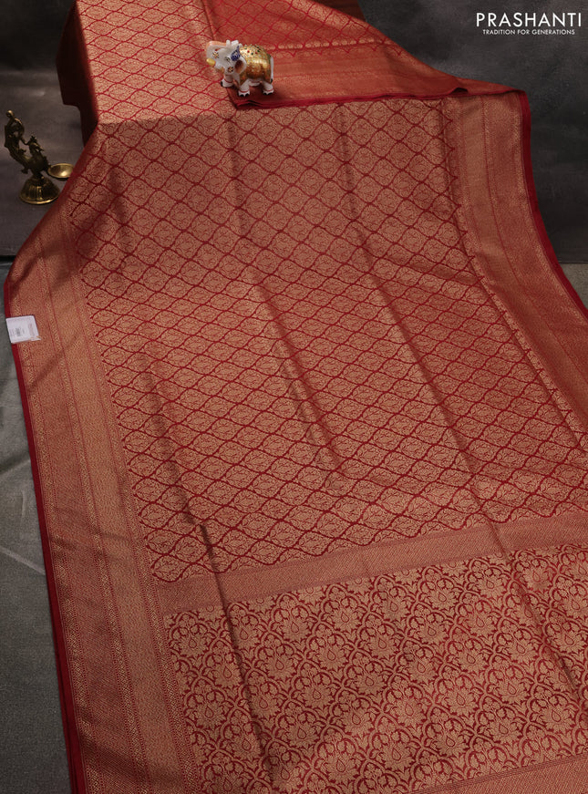 Banarasi semi katan saree maroon with allover thread & zari woven brocade pattern and woven border