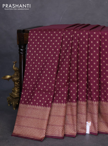 Banarasi semi katan saree wine shade with allover woven buttas and woven border