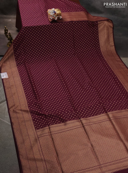 Banarasi semi katan saree wine shade with allover woven buttas and woven border