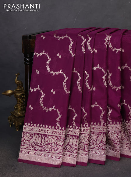 Banarasi semi katan saree deep purple with allover zari weaves and woven border