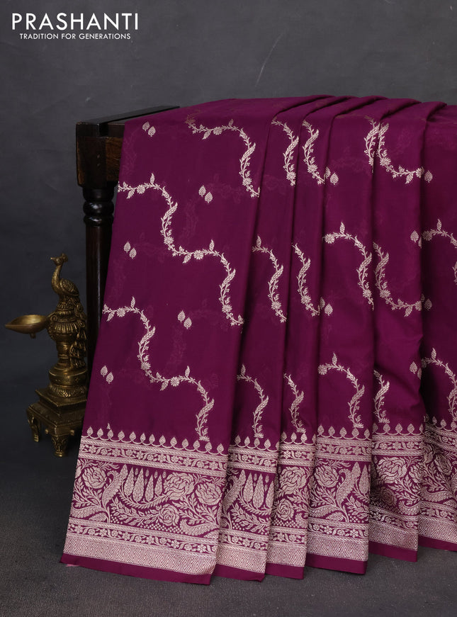 Banarasi semi katan saree deep purple with allover zari weaves and woven border