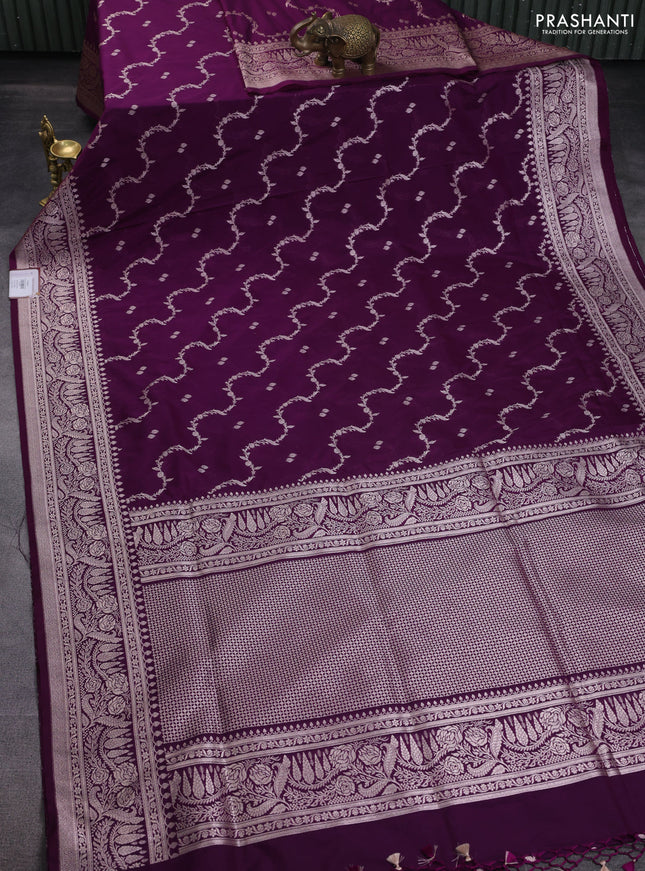 Banarasi semi katan saree deep purple with allover zari weaves and woven border